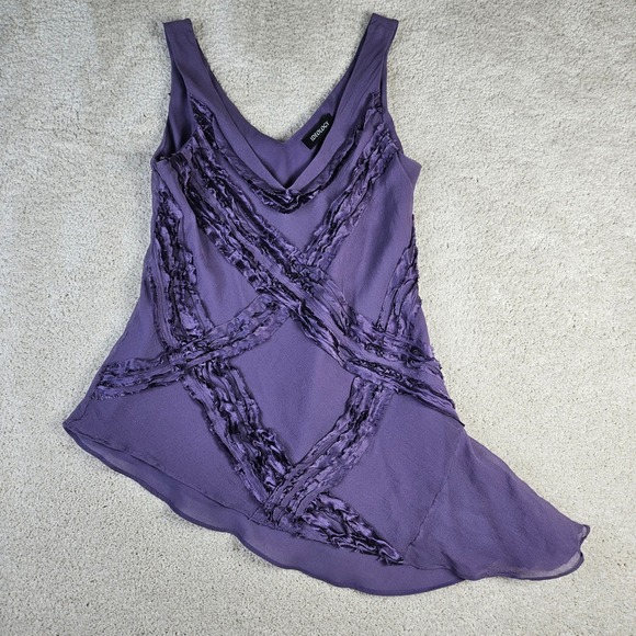 Women's‎ Ideology Purple Silk Sleeveless Top Ruffle Detail V Neck Asymmetrical L - Picture 1 of 4